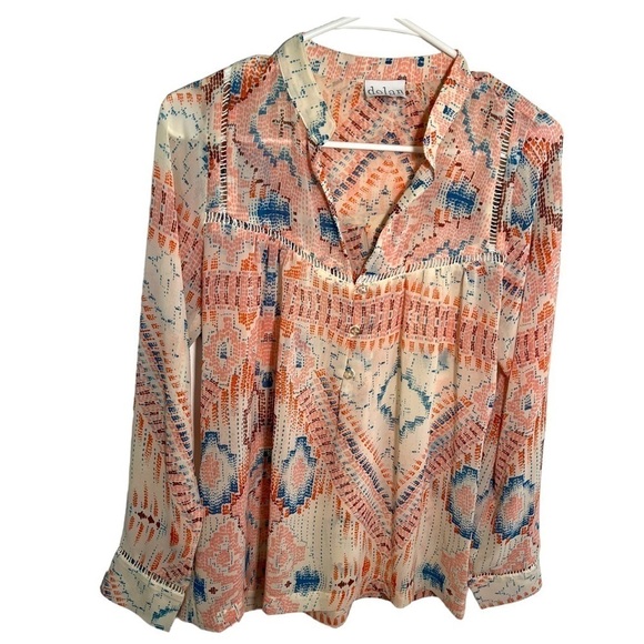 Dolan Popover Blouse Cream Geometric - Picture 3 of 14